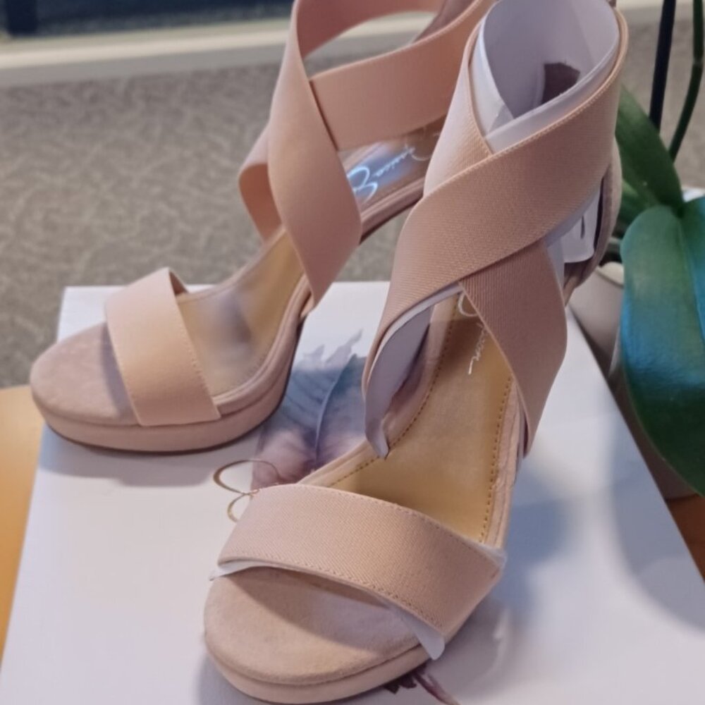 NEW Jessica Simpson Blush Suede Lixen High Heel Strappy Sandals Shoes 7.5M